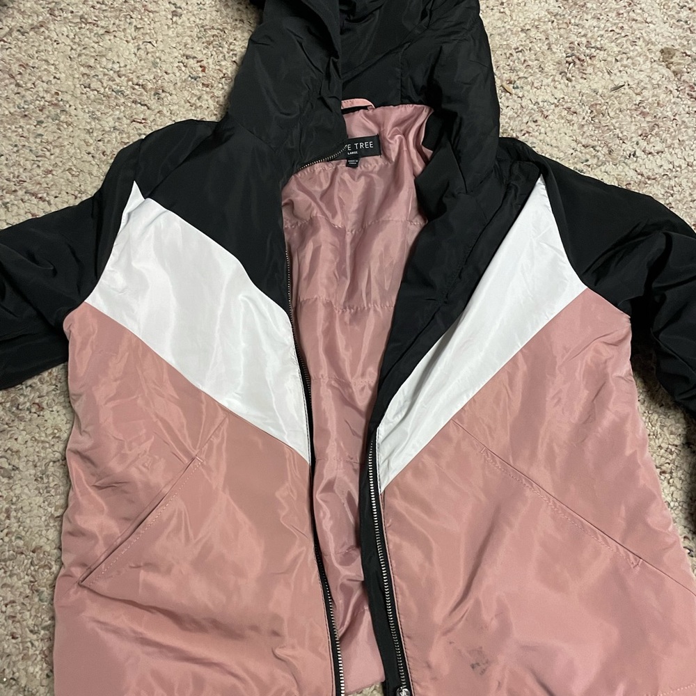 Pink black hooded zip up jacket